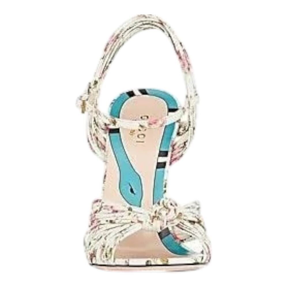 NEW Gucci Knotted Ivory Floral Leather Heels Size 35.5 Wedding Strappy Sandals - Picture 2 of 13